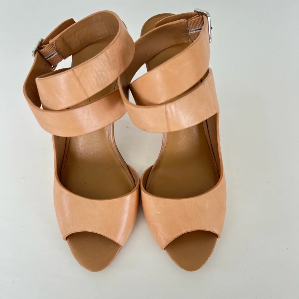 3.1 PHILLIP LIM Caramel Leather Ankle Wrap Buckle Open Heel Sandals Sz 40 NWOT
